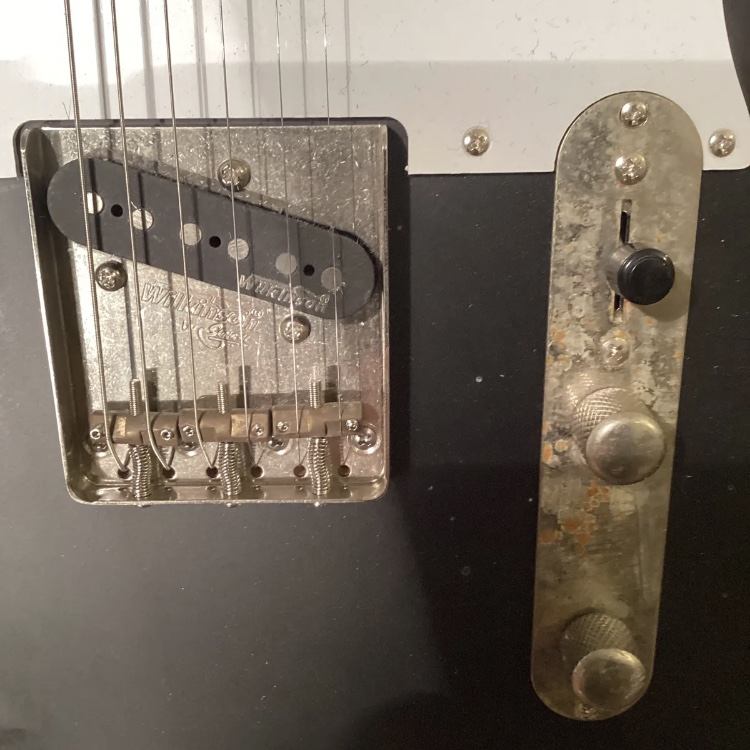 reliced guitar bridge and control plate hardware